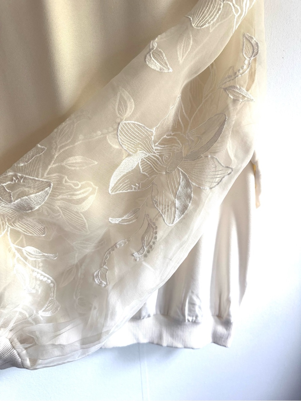 Express Cream Pullover with Sheer Embroidered Floral Sleeves - Picture 2 of 9